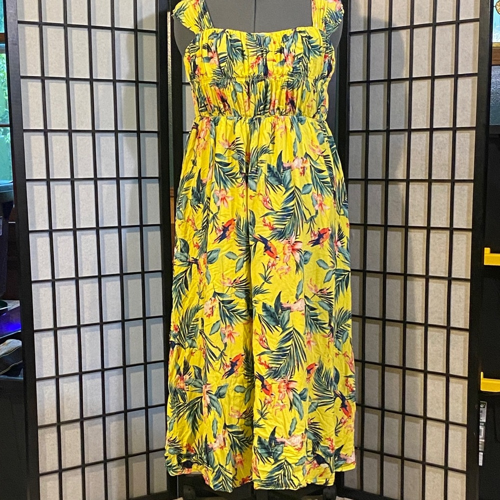 Tropical Yellow Floral Midi Dress